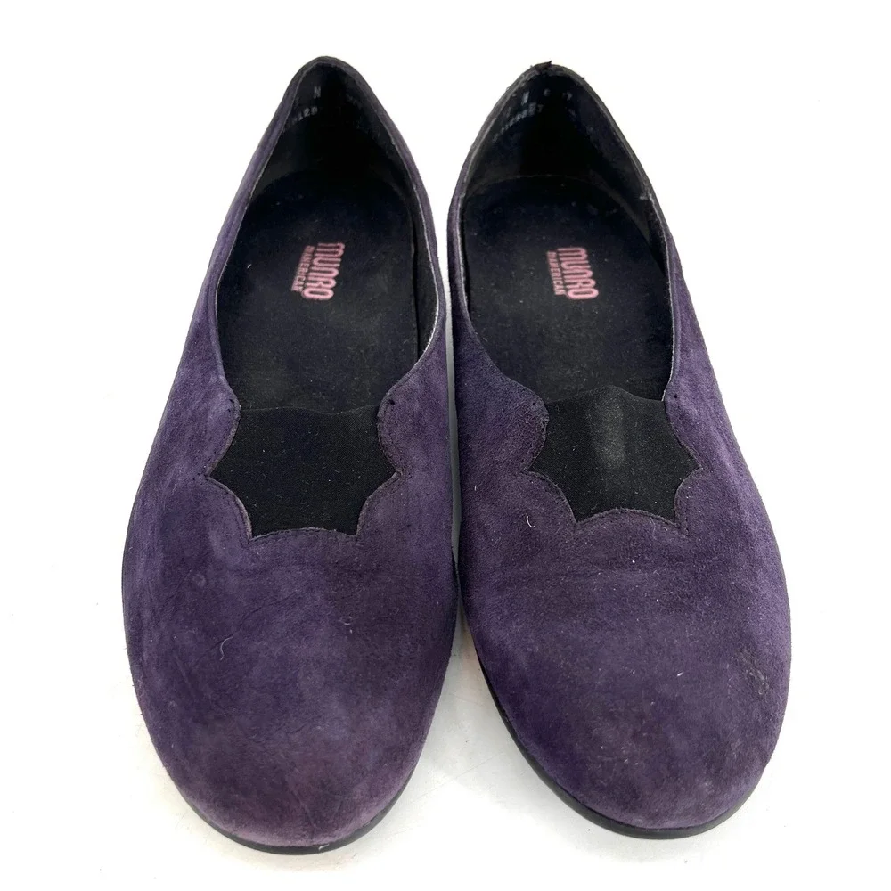 Munro American Women's Purple Suede‎ Scalloped Ballet Flats 11.5